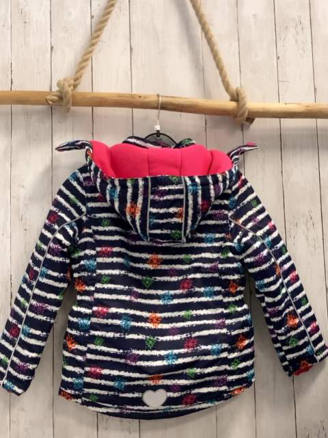  Jacke Gr. 128  blau weiße Streifen bunte Schneeflocken