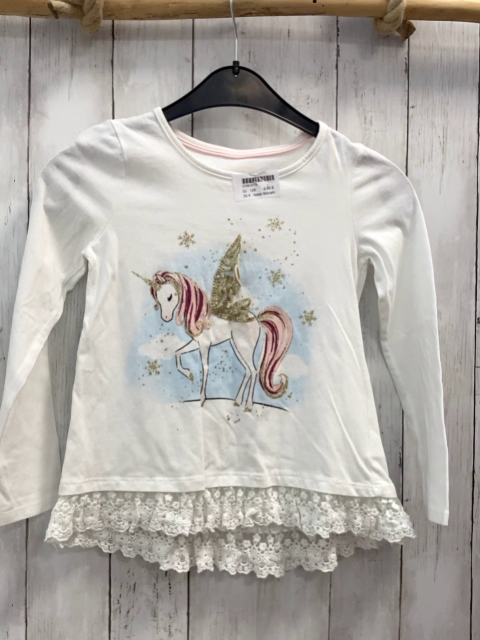 Isaac Mizrahi Langarmshirt Gr. 128  weiß Einhornpegasus Glitzer