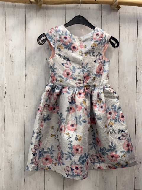 neu H&M Kleid Gr. 122  silber glänzend Blumen 