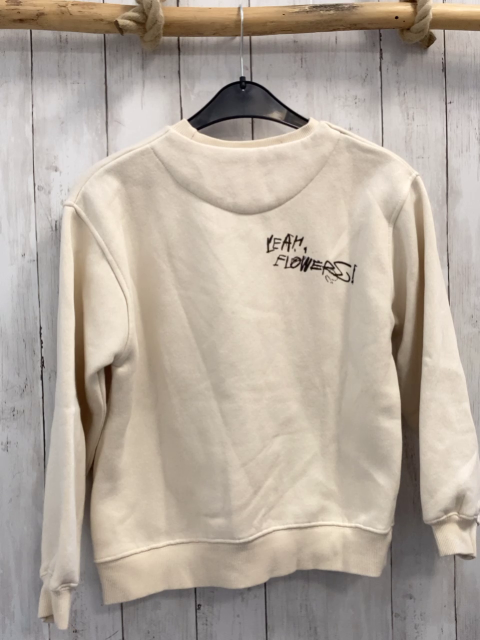 Zara  Pullover  Gr. 140  creme schwarzer Blumendruck Schrift 
