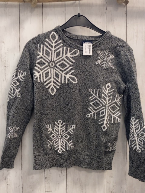 Lands´ End Pullover Gr. 146  grau meliert weiße Schneeflocken