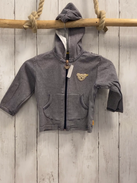 Steiff  Sweatjacke  Gr. 80  blau hellgraue Streifen Kapuze 