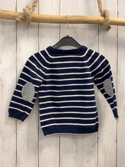 H&M  Pullover  Gr. 86  blau weiße Streifen Strick grauer Anker + Aufnäher 