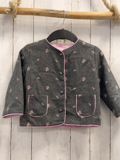 Isar Trachten  Trachtenjacke Gr. 98  grau rosa Blumen + rosa weiß karierter Bund + Futter 