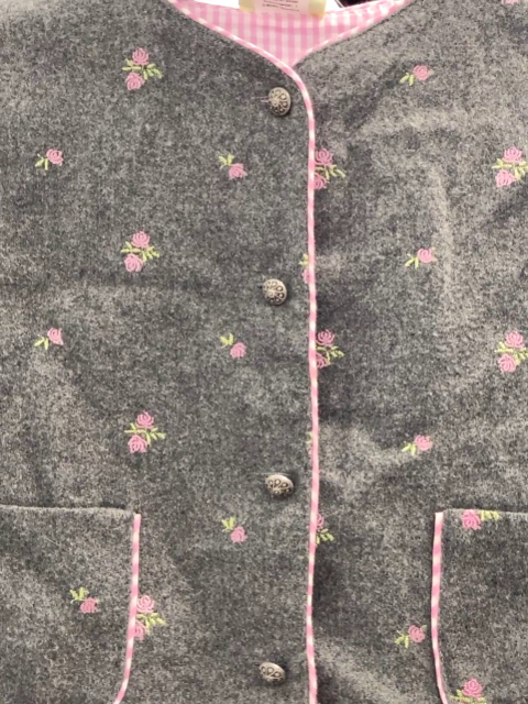 Isar Trachten  Trachtenjacke Gr. 98  grau rosa Blumen + rosa weiß karierter Bund + Futter 