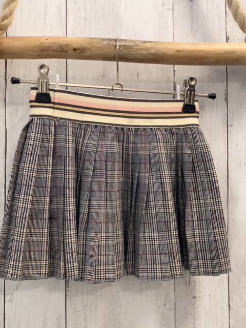   Rock Gr. 98  grau beige weinrot kariert + bunter Streifebund mit golden Glitzer 