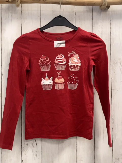   Langarmshirt  Gr. 134  rot Törtchen mit silber Glitzer 