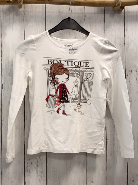   Langarmshirt  Gr. 134  weiß Mädchen vor Boutique mit silber Glitzer