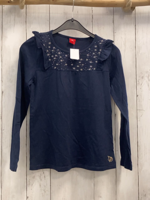 S´Oliver  Langarmshirt  Gr. 140  blau silber Glitzerblumen