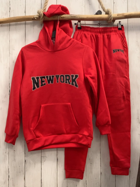 neu 2tlg  Pullover + Jogginghose  Gr. 146/152  rot Kapuze Schrift New York