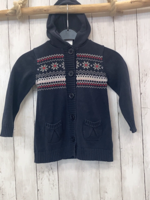 Blue Seven  Strickjacke  Gr. 110  blau Kapuze + grau weiß rotes Muster 