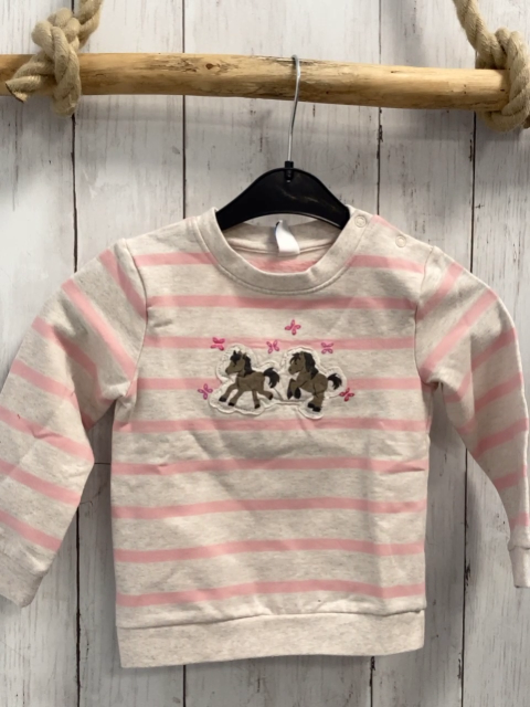   Pullover  Gr. 86  beige rosa Streifen Pferde pink Glitzerschmetterlinge 