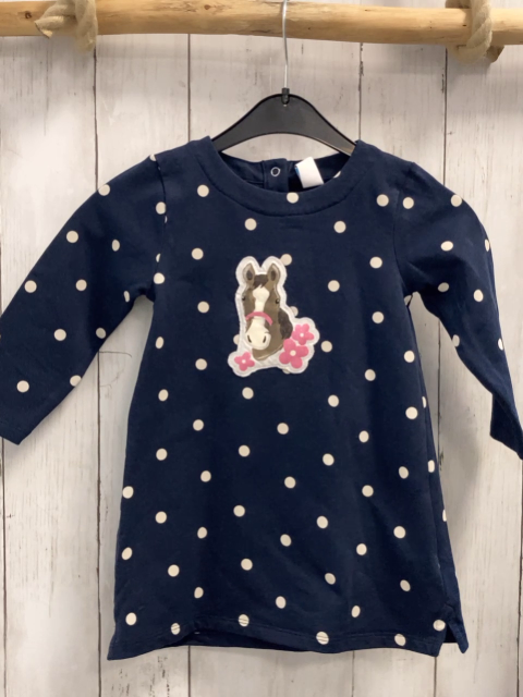   Kleid  Gr. 92  blau weiße Punkte Pferdekopf mit rosa Glitzerblumen