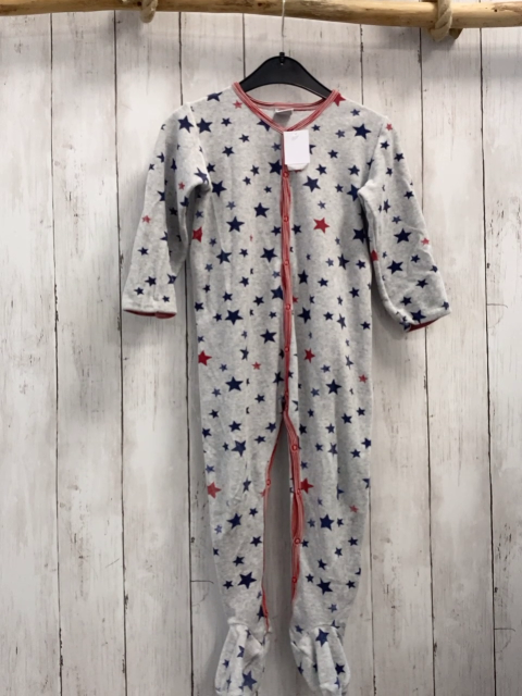Petit Bateau  Schlafanzug  Gr. 92  hellgrau Nicky Sterne rot weißer Streifenbund 