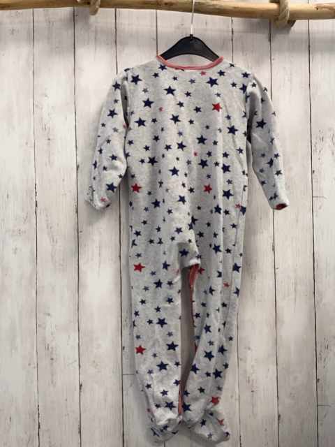 Petit Bateau  Schlafanzug  Gr. 92  hellgrau Nicky Sterne rot weißer Streifenbund 