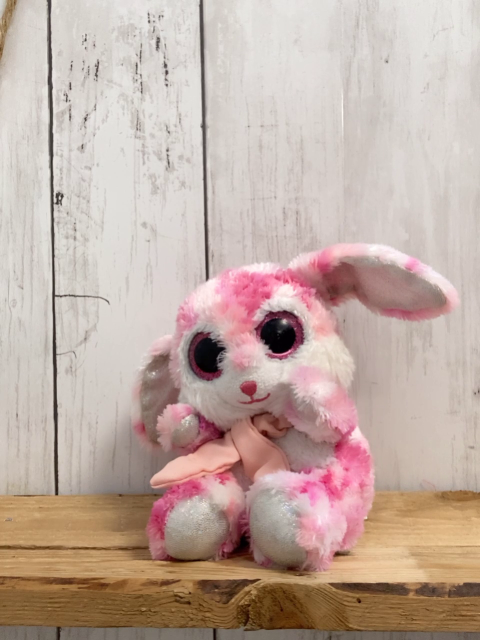   Plüschspielzeug  rosa weißer Hase mit silber Glitzerohren