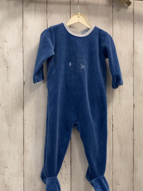 Petit Bateau  Schlafanzug  Gr. 74  blau Nicky hellgrauer Bund 