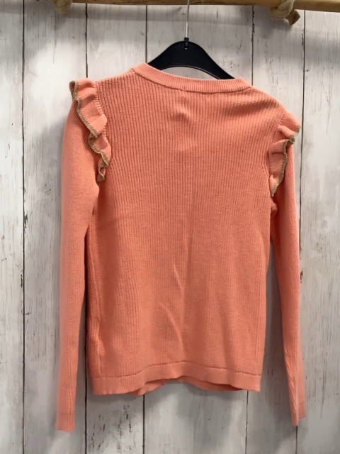 Vertbaudet  Strickjacke  Gr. 128  orange Rppen Rüschen an den Schultern mit goldenem Rand 