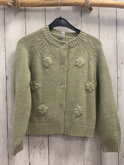  Strickjacke Gr. 134  hellgrün Blumen
