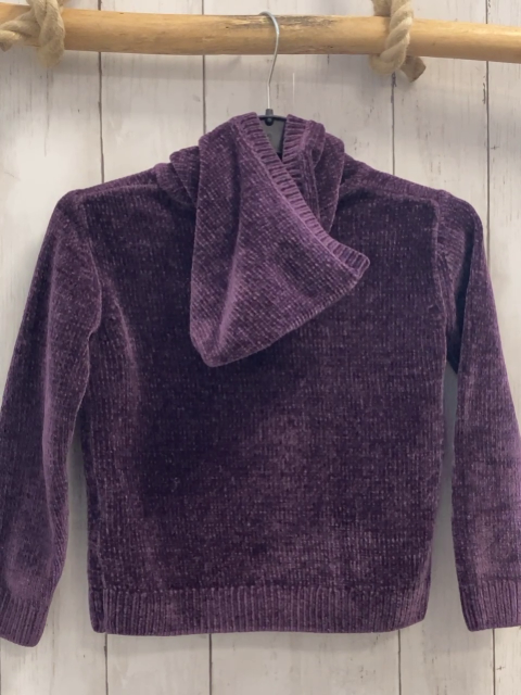 Dopodopo Pullover  Gr. 116  brombeere Strick Kapuze Pailettenhasenkopf 