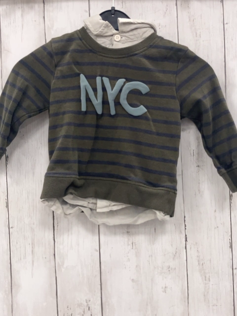  Pullover Gr. 86  oliv blaue Streifen + Schrift Hemdkragen