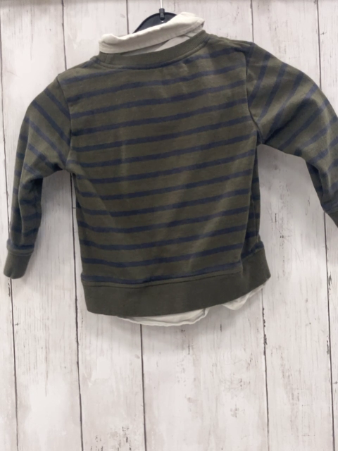  Pullover Gr. 86  oliv blaue Streifen + Schrift Hemdkragen