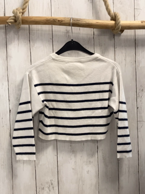 Name it  Pullover  Gr. 116  weiß blaue Streifen blaue Plüschschrift kurz geschnitten 