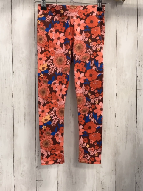 Next  Sportleggings  Gr. 122  braun orange apricot blaue Blumen + Blätter 