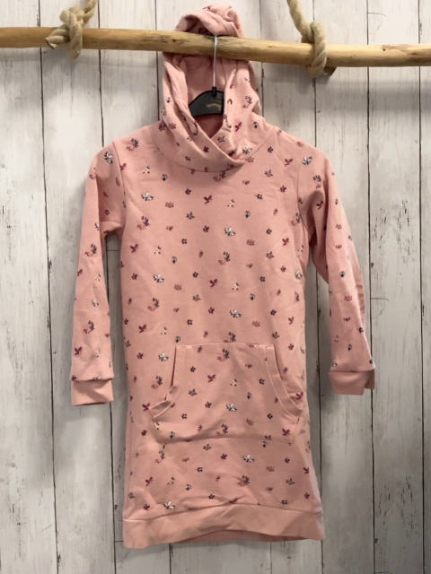   Kleid  Gr. 128  rosa Blumen Kapuze Bauchtasche 