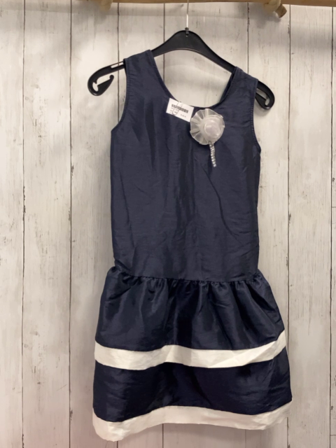   Kleid  Gr. 140  blau weiße Streifen + Rosette 