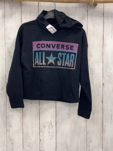 Converse  Langarmshirt  Gr. 122/128  schwarz Kapuze bunte Glitzerpunkte mit Schrift 