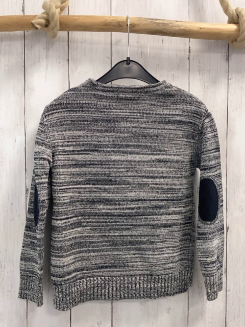 Reserved  Pullover  Gr. 116  grau hellgrau meliert schwarze Aufnäher an den Ellenbogen