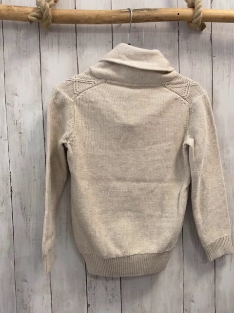   Pullover  Gr. 128  beige Streick Zöpfe großer Kragen 