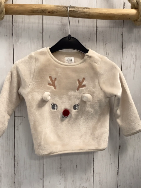   Pullover  Gr. 74  creme Plüsch Elch mit roter Plüschnase 