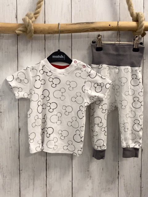 2tlg Disney  T-Shirt + Jogginghose  Gr. 68  weiß grauer Bund Mikcky Mouse Köpfe 