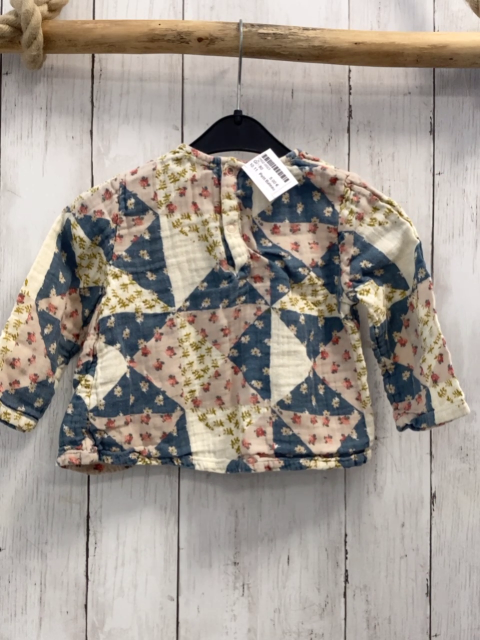 Petit Bateau  Bluse  Gr. 80  rosa weiß blaue Dreiecke mit blumen 