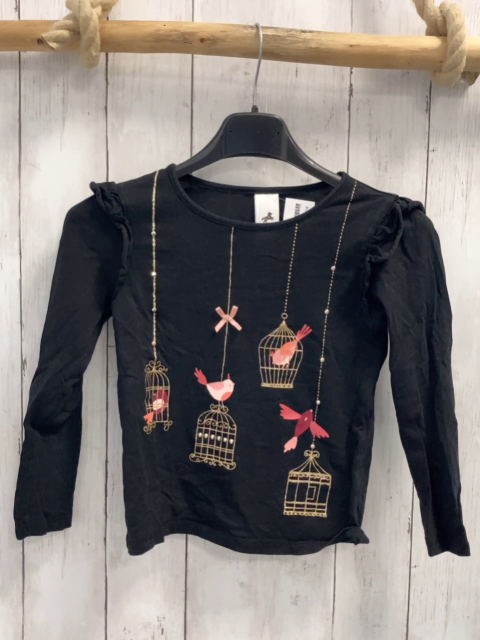   Langarmshirt  Gr. 110  schwarz goldene Vogelkäfige mit Vögeln 