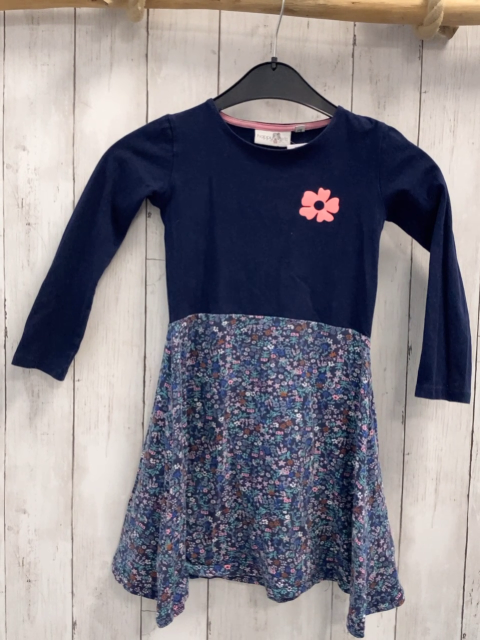 Happy Girls  Kleid  Gr. 116  blaues Oberteil mit apricot Blume Rock mit bunten Blumen 