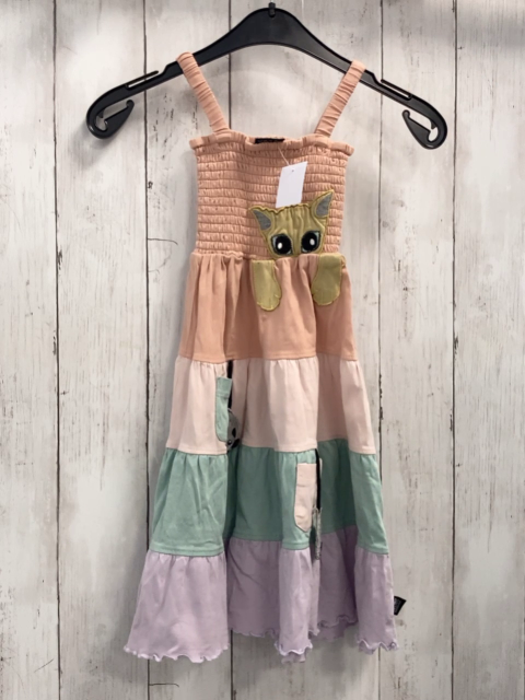 Ubang  Kleid  Gr. 104  lachs rosa lindgrün lavendel Streifen gelbes Tier gesmoktes Oberteil