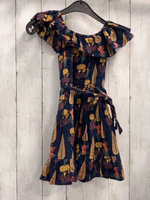   Kleid  Gr. 104  blau bunter Druck Rüschenkragen 