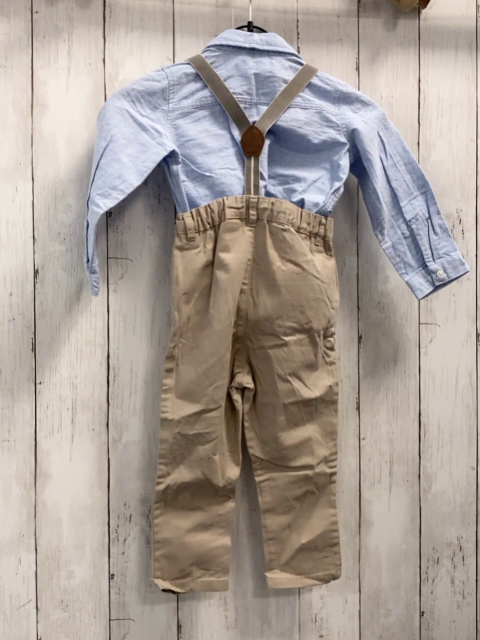 2tlg  Latzhose + Hemd  Gr. 92  beige + hellblau 