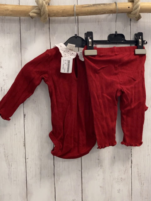 2tlg H&M  Langarmbody + Leggings  Gr. 68  rot Lochmuster weißer Kragen 