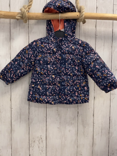   Winterjacke  Gr. 74  blau Blumen lachs Fleecefutter 