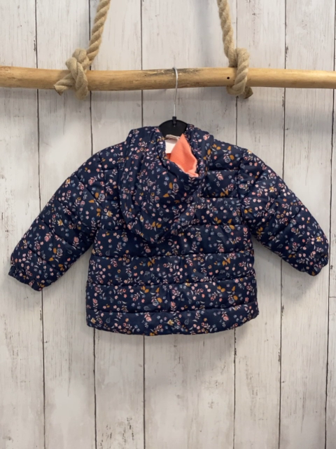   Winterjacke  Gr. 74  blau Blumen lachs Fleecefutter 