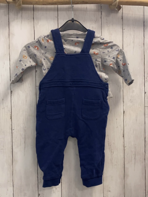 2tlg manguun Langarmshirt + Latzhose Gr. 74  grau Tierköpfe + blau Plüschtiere