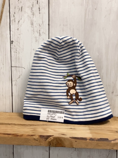 Pusblu  Mütze  Gr. 48cm  weiß blaue Streifen Affe 