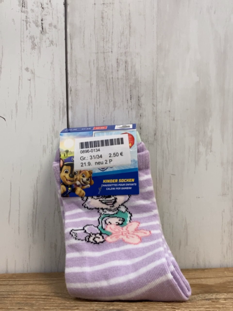 neu 2 Paar  Socken Gr. 31/34  flieder weiße Streifen Paw Patrol