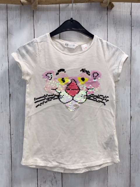 H&M  T-Shirt  Gr. 122  weiß Pailettenkopf Paulchen Panther 