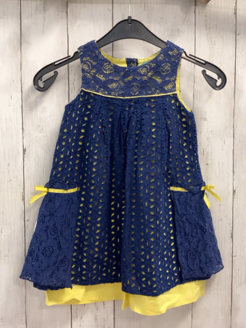 Piper & Posie  Kleid  Gr. 92  gelbes Unterkleid blaues Überkleid mit Lochmuster gelbe Schlefen 