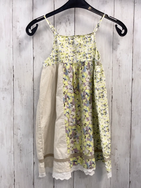 Vertbaudet  Kleid  Gr. 122  weiß beige Streifen + hellgrün mit Blumen 